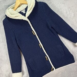 L.L. Bean Navy and Cream Hooded Cardigan
